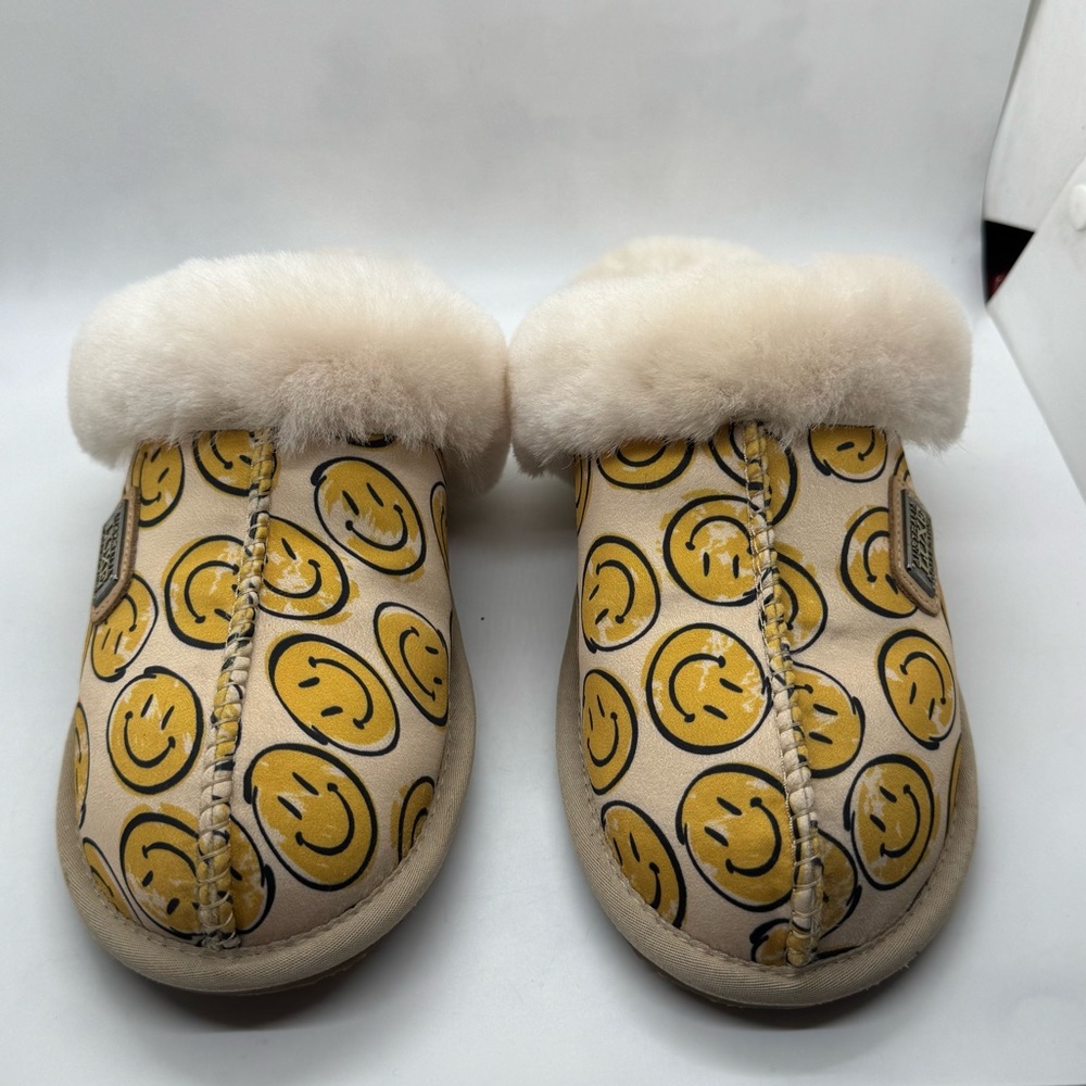 Australia Luxe Collective Sheep Fur Happy Face Closed Toe Mule Leather Slippers - Picture 3 of 10